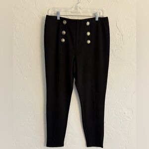 Black High-Waist Button Detail Ponte Pants